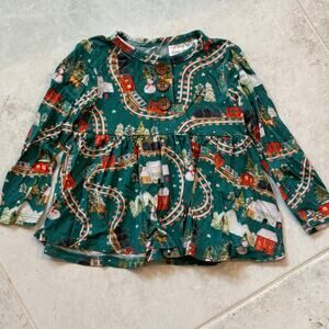 Posh Peanut Wyatt Peplum Long Sleeve Top EUC 12-18 months Christmas Trains